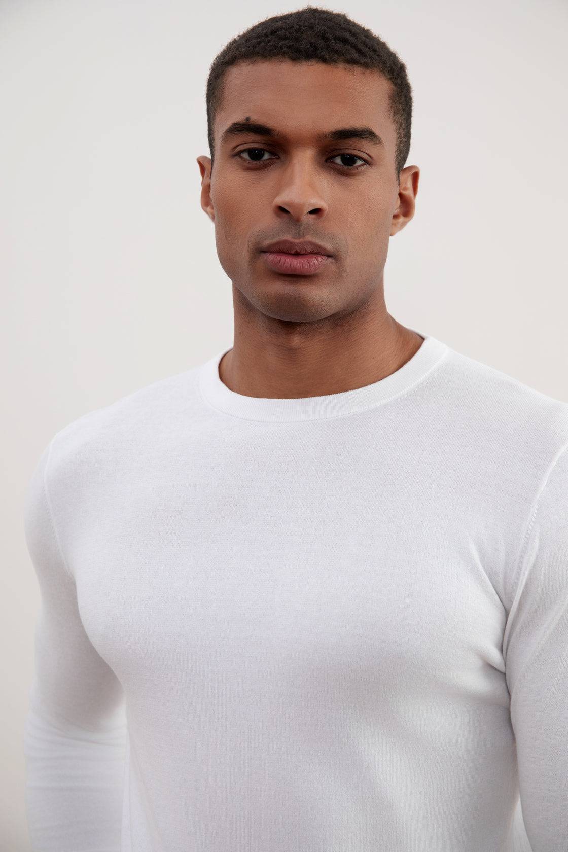 White Lightweight Crewneck Sweater - Tour&Tate