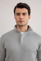 Grey Mélange Half-Zip Mock Neck Sweater - Tour&Tate
