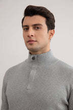 Grey Mélange Half-Zip Mock Neck Sweater - Tour&Tate