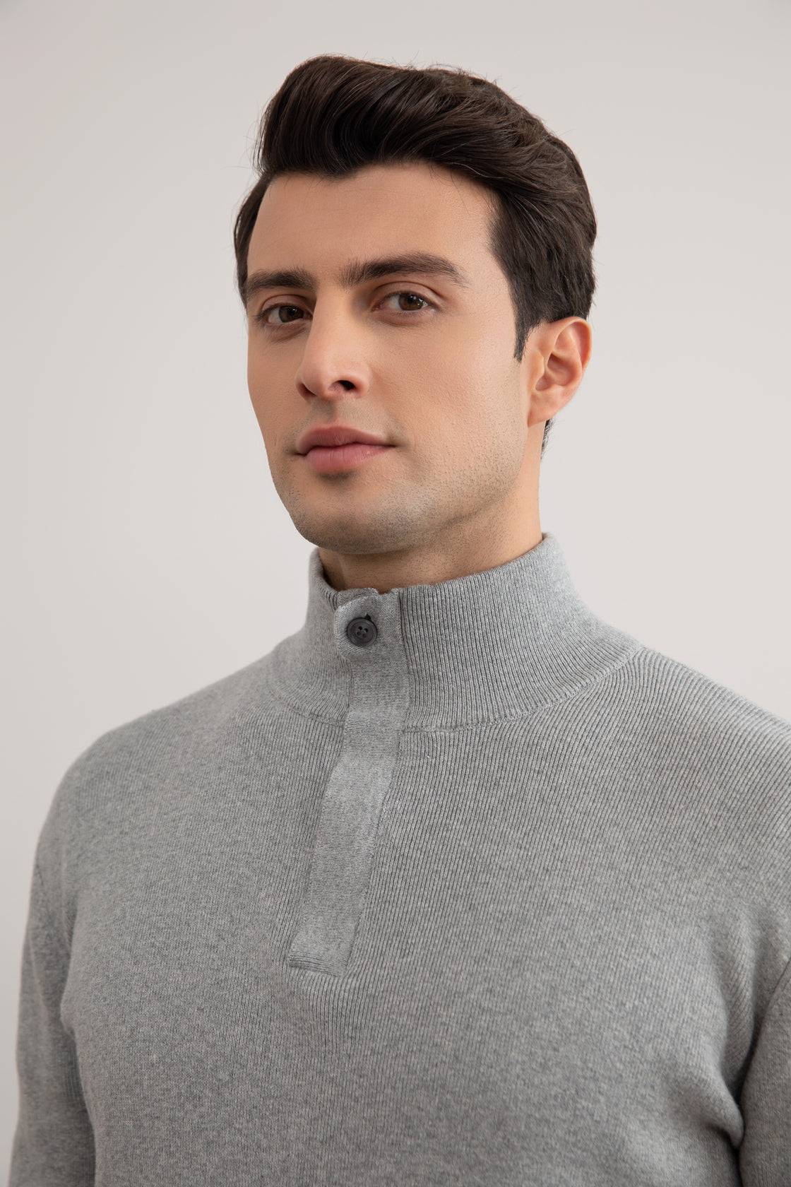 Grey Mélange Half-Zip Mock Neck Sweater - Tour&Tate