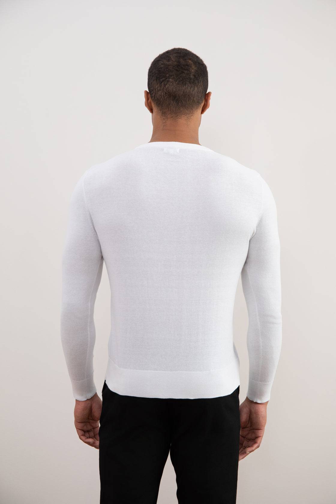 White Lightweight Crewneck Sweater - Tour&Tate