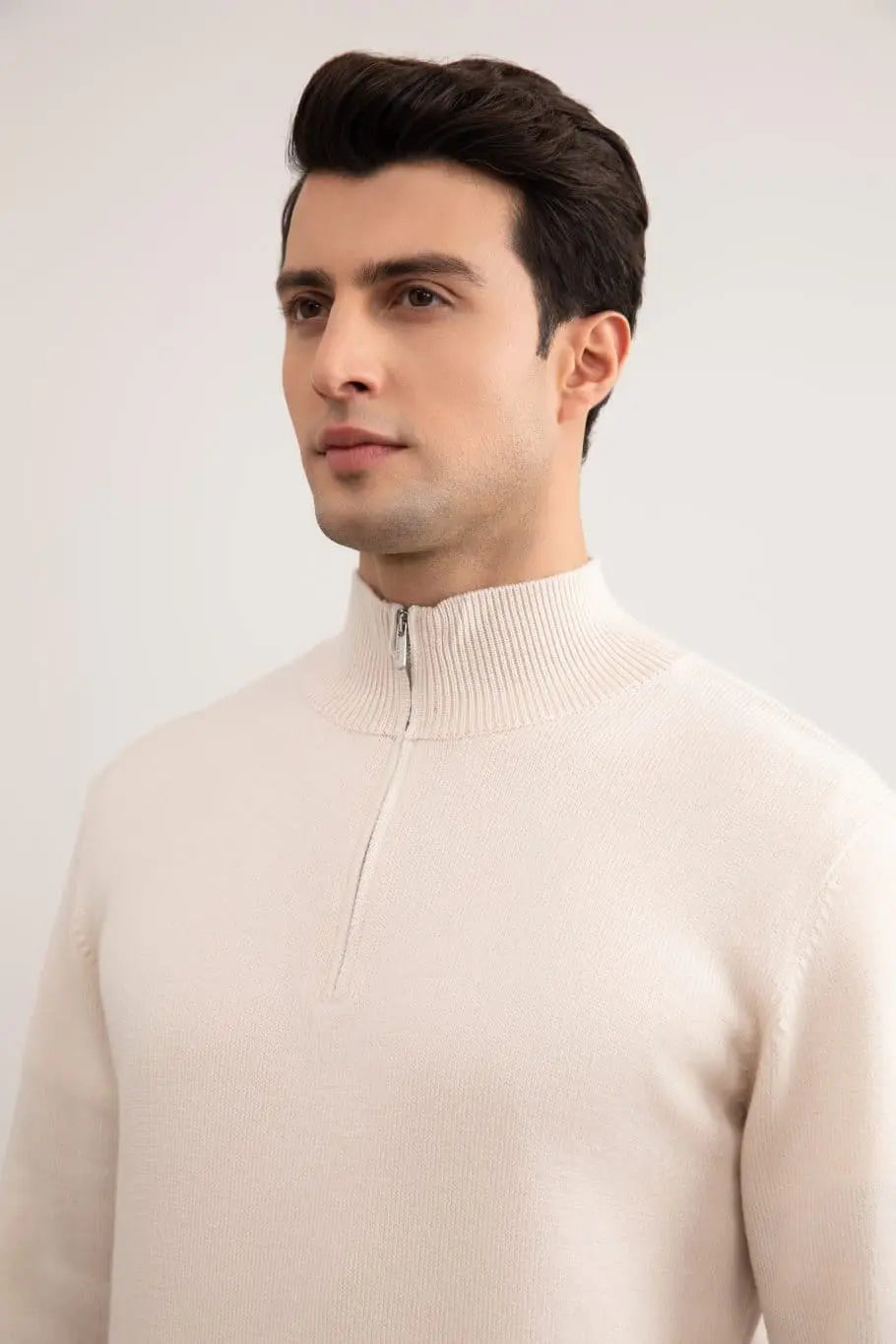 Beige Merino Wool Half-Zip Sweater - Tour&Tate