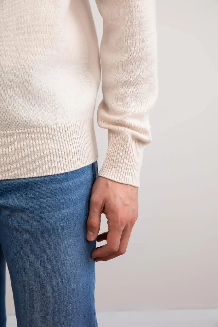 Beige Merino Wool Half-Zip Sweater - Tour&Tate