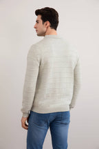 Grey Mélange Knit Texture Open Polo Sweater - Tour&Tate
