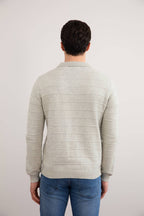 Grey Mélange Knit Texture Open Polo Sweater - Tour&Tate