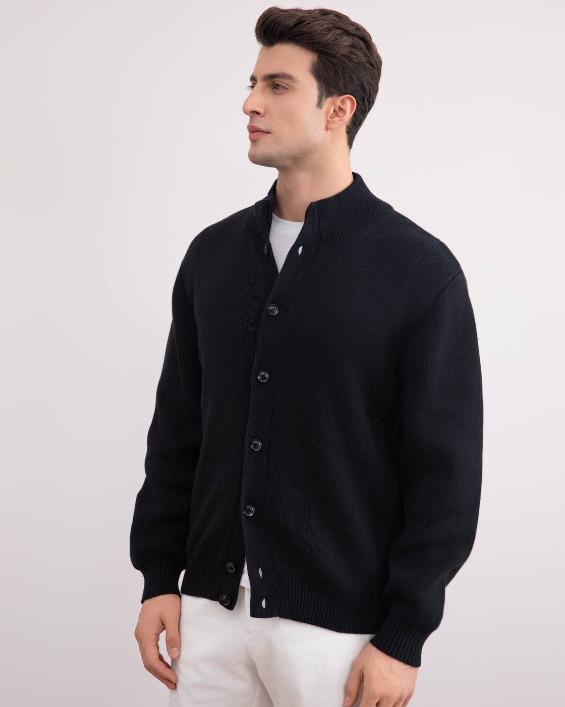 Black Ribbed Button Closure Cardigan - Tour&Tate