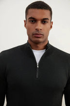 Dark Grey Merino Wool Half-Zip Sweater - Tour&Tate