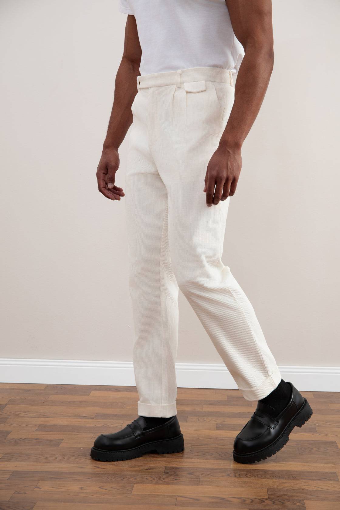Light Beige Straight-Fit Corduroy Pants - Tour&Tate