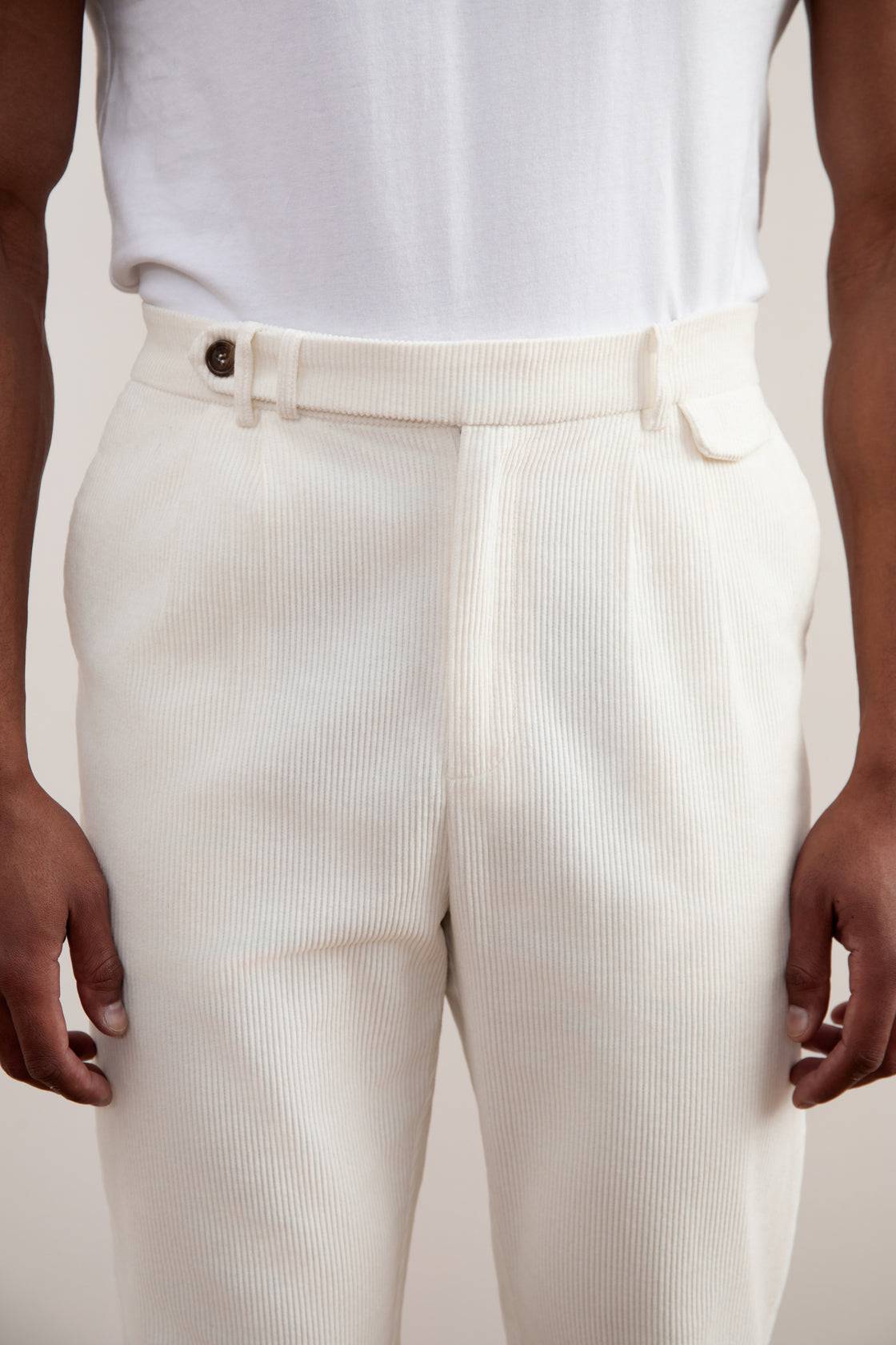 Light Beige Straight-Fit Corduroy Pants - Tour&Tate