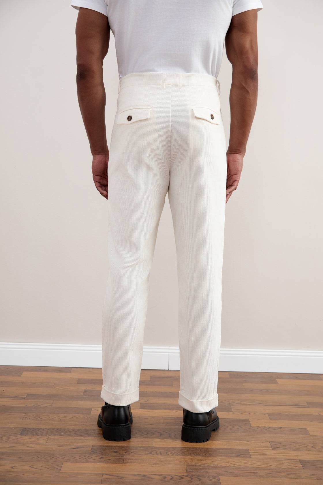 Light Beige Straight-Fit Corduroy Pants - Tour&Tate