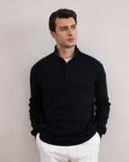 Black Half-Zip Mock Neck Sweater - Tour&Tate