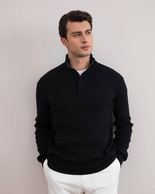 Black Half-Zip Mock Neck Sweater - Tour&Tate