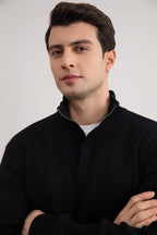 Black Half-Zip Mock Neck Sweater - Tour&Tate