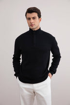 Black Half-Zip Mock Neck Sweater - Tour&Tate