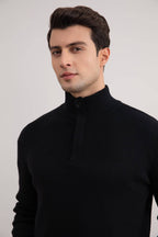 Black Half-Zip Mock Neck Sweater - Tour&Tate