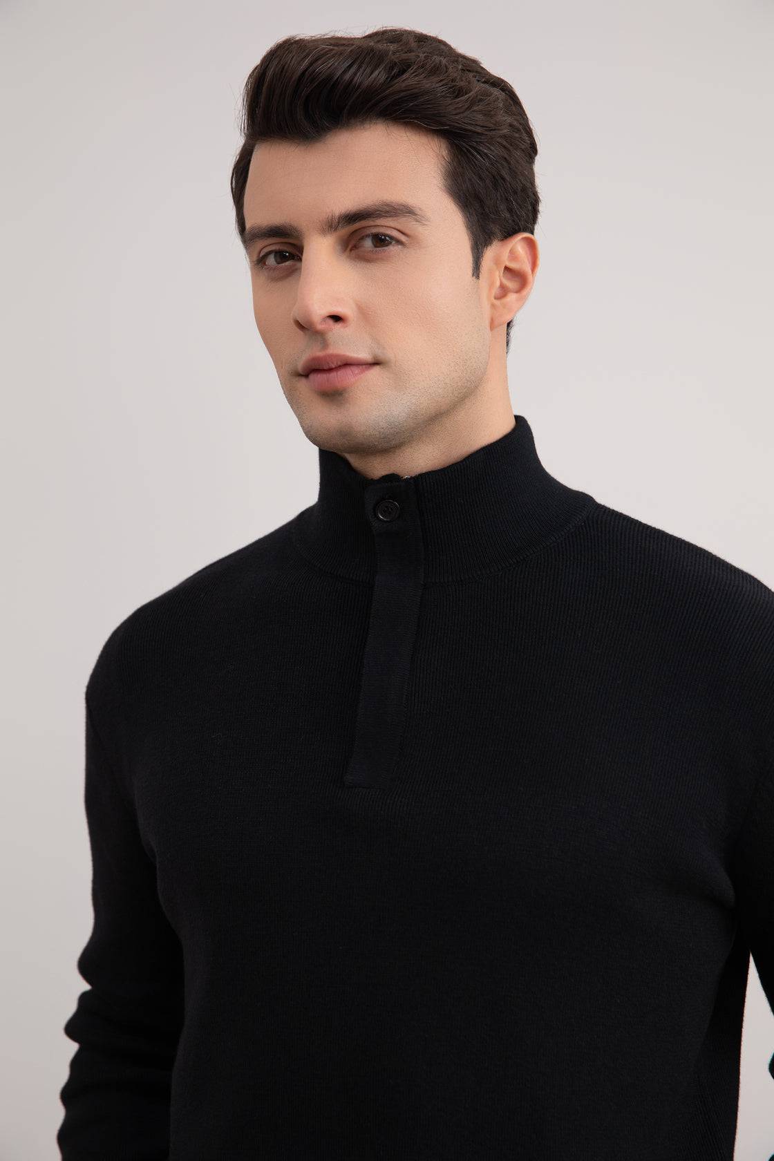 Black Half-Zip Mock Neck Sweater - Tour&Tate