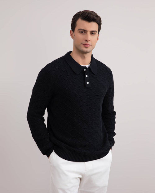 Black Honeycomb Polo Sweater - Tour&Tate