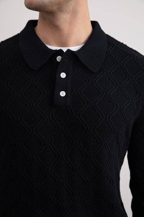 Black Honeycomb Polo Sweater - Tour&Tate