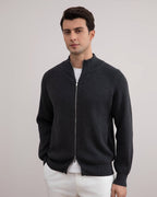 Dark Grey Mélange English Rib Full Zip Cardigan - Tour&Tate