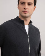 Dark Grey Mélange English Rib Full Zip Cardigan - Tour&Tate