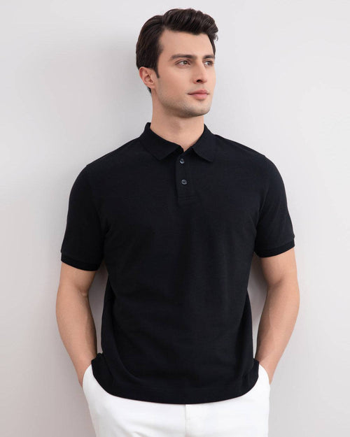 Black Cotton-Piqué Polo Shirt - Tour&Tate