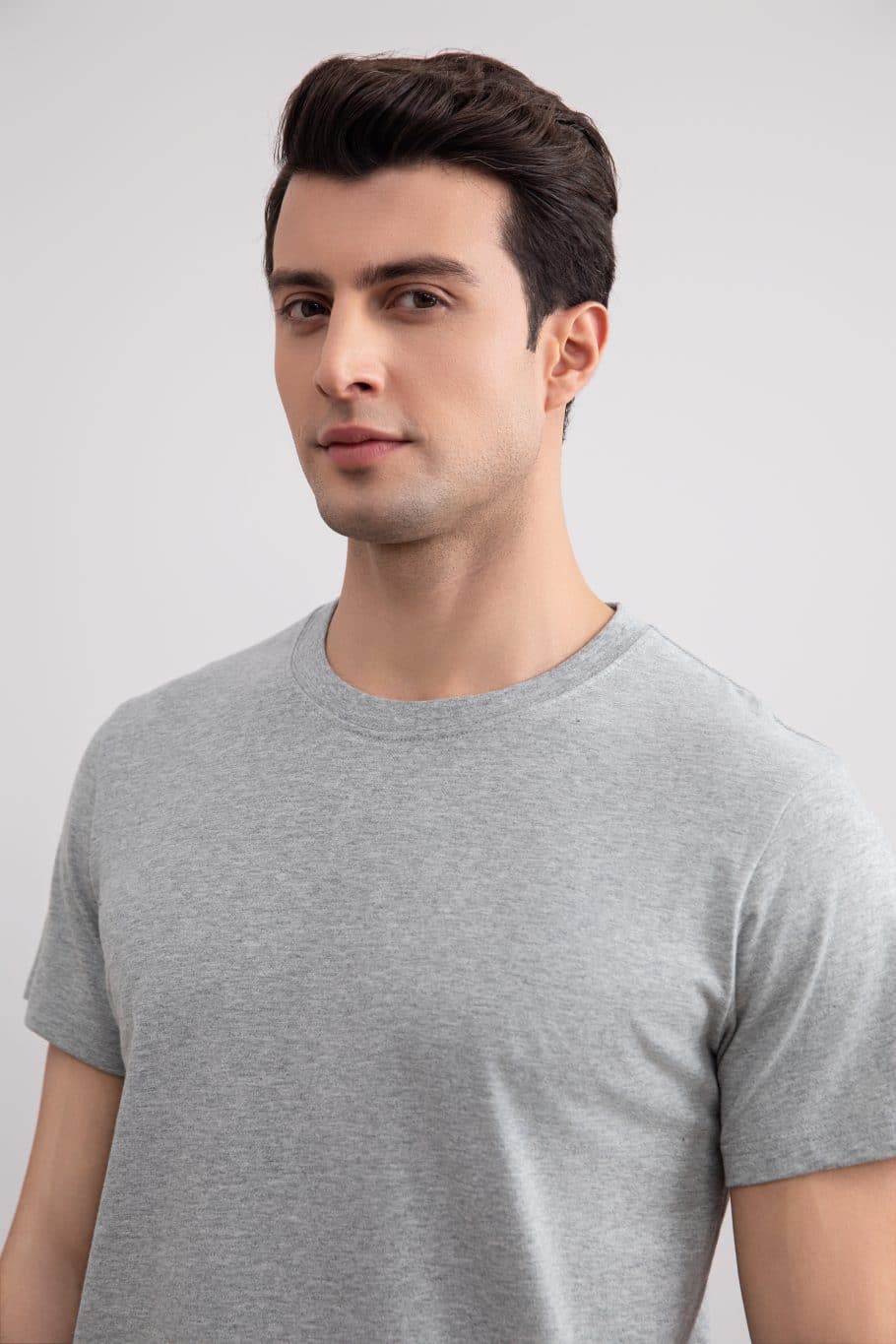 Grey Mélange Slim fit Crew-neck T-shirt - Tour&Tate