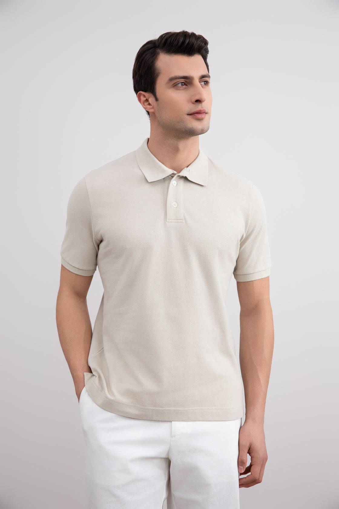 Beige Cotton-Piqué Polo Shirt - Tour&Tate