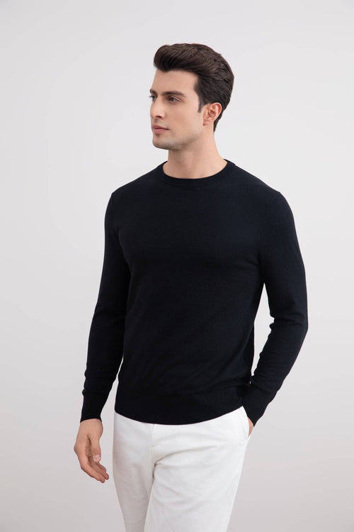 Black Lightweight Crewneck Sweater - Tour&Tate