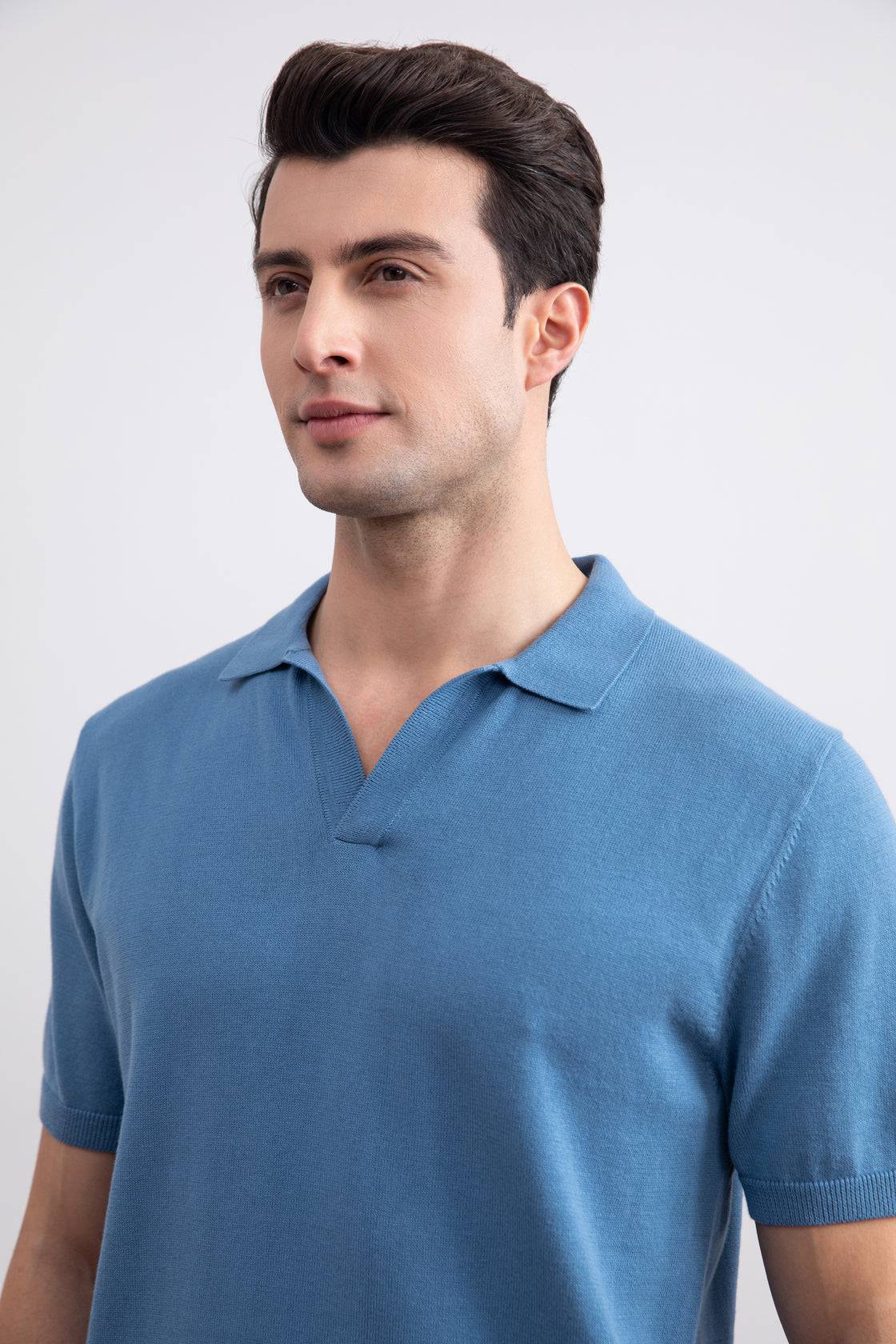 Dusty Blue Open Polo T-shirt - Tour&Tate