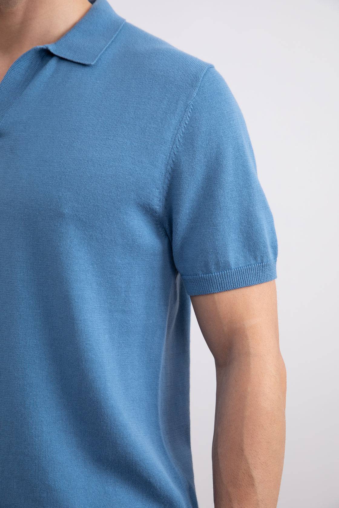 Dusty Blue Open Polo T-shirt - Tour&Tate