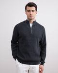 Charcoal English rib turtleneck half-zip sweater - Tour&Tate