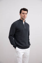 Charcoal English rib turtleneck half-zip sweater - Tour&Tate