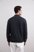 Charcoal English rib turtleneck half-zip sweater - Tour&Tate
