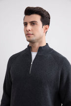 Charcoal English rib turtleneck half-zip sweater - Tour&Tate