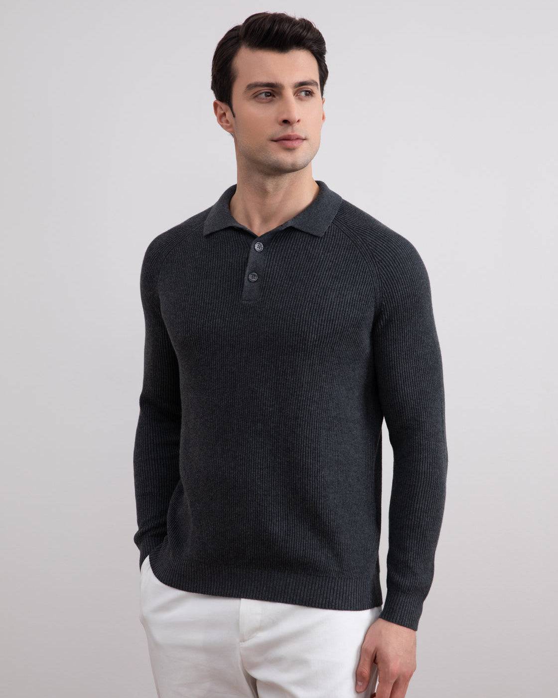 Charcoal English Rib Polo Shirt - Tour&Tate