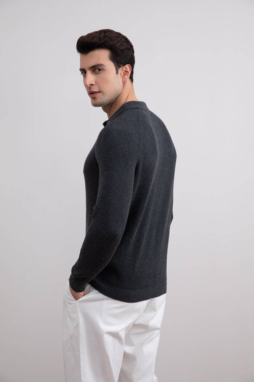 Charcoal English Rib Polo Shirt - Tour&Tate