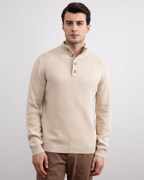 Beige Winter Button Sweater - Tour&Tate