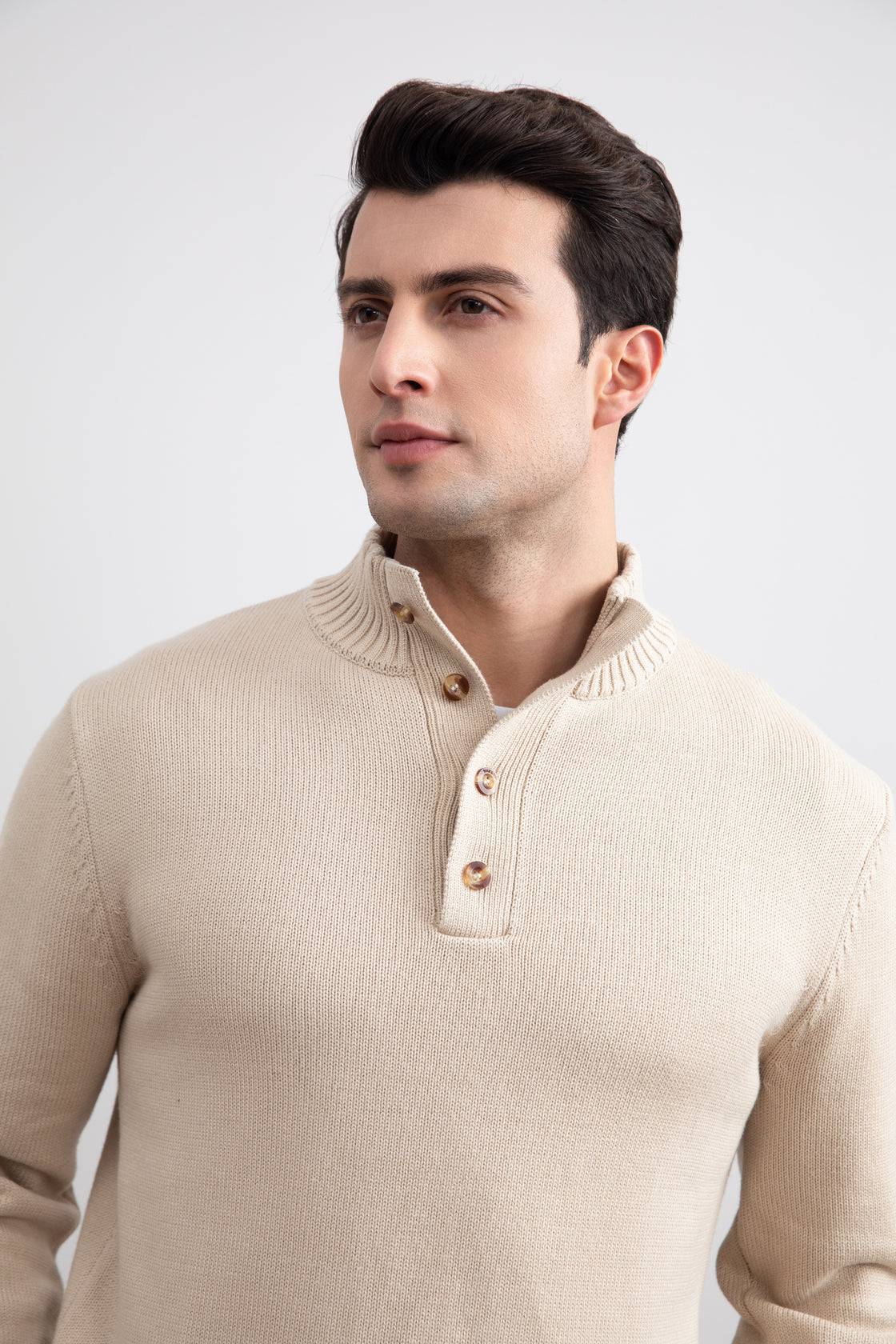 Beige Winter Button Sweater - Tour&Tate