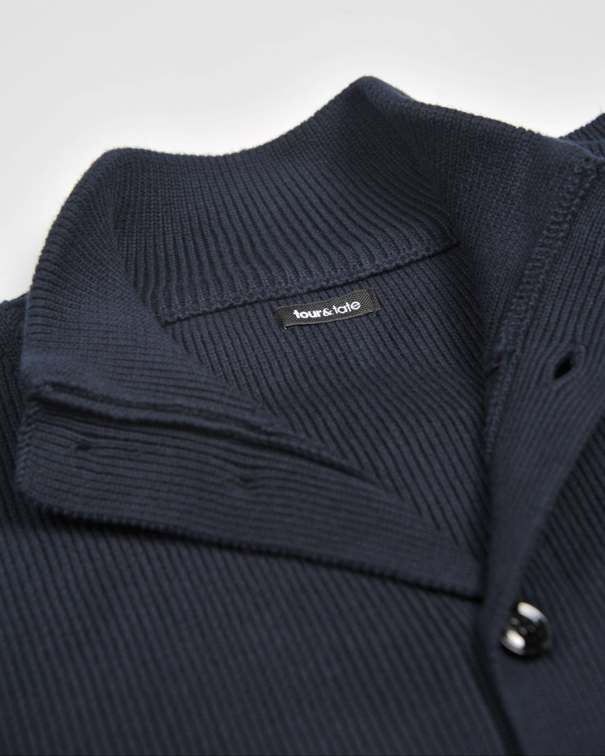 Navy Ribbed Button Closure Cardigan - Tour&Tate