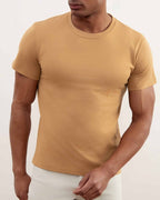Sand Brown Slim Fit Crew-neck T-shirt - Tour&Tate