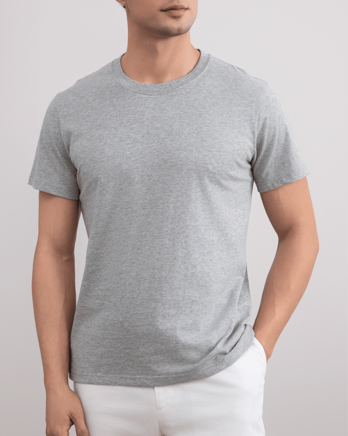Grey Mélange Slim fit Crew-neck T-shirt - Tour&Tate