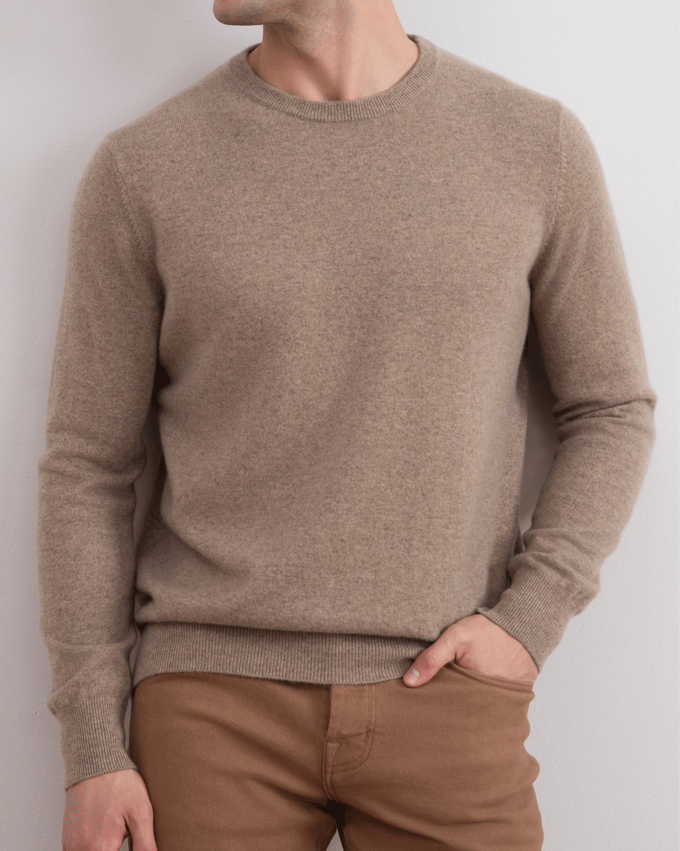 Light Taupe Mélange Cashmere Crewneck - Tour&Tate