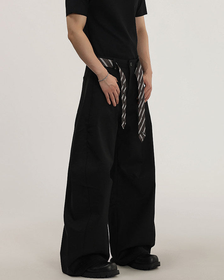 Wide-Leg Tailored Trousers With Woven Tie Detail