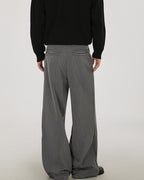 Pinstripe Wool Blend Wide Leg Trousers