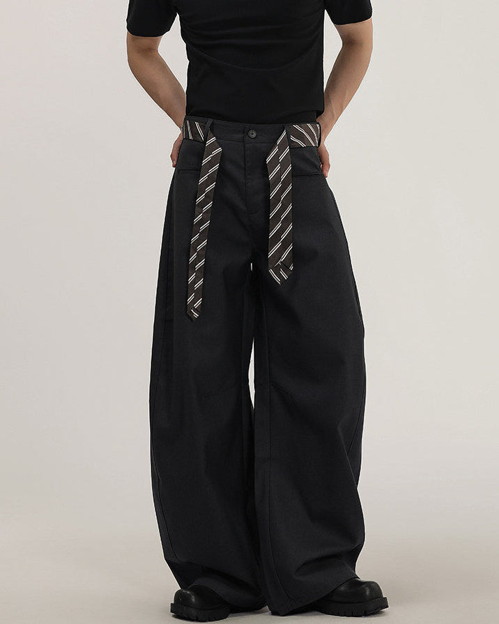 Wide-Leg Tailored Trousers With Woven Tie Detail