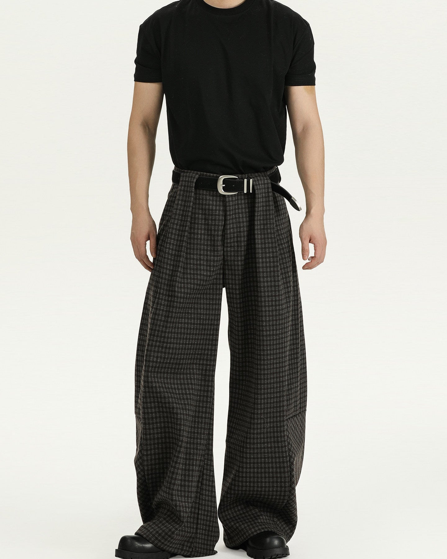 Plaid Wool Wide-Leg Trousers