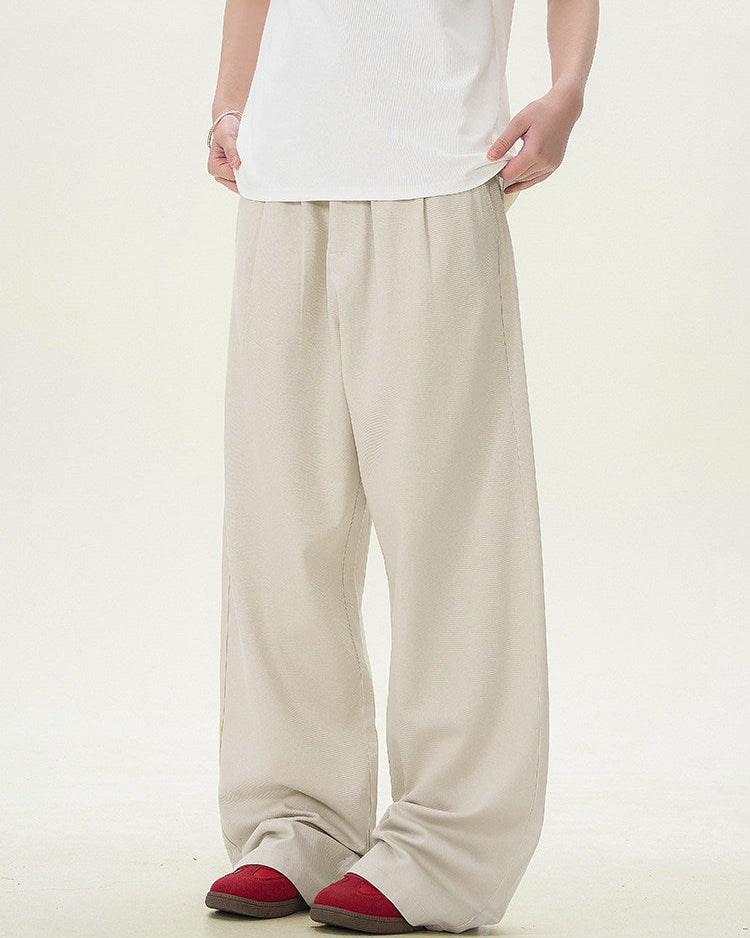 Textured Cotton Linen Wide-Leg Trousers