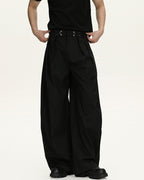 Pinstripe Wool Blend Wide Leg Trousers