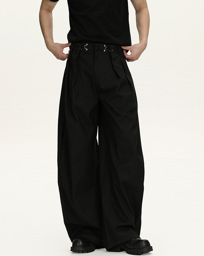 Pinstripe Wool Blend Wide Leg Trousers