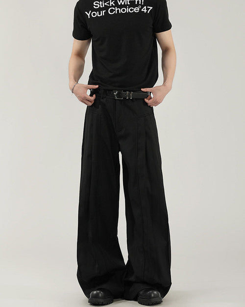 Black Wool-Blend Pleated Trousers